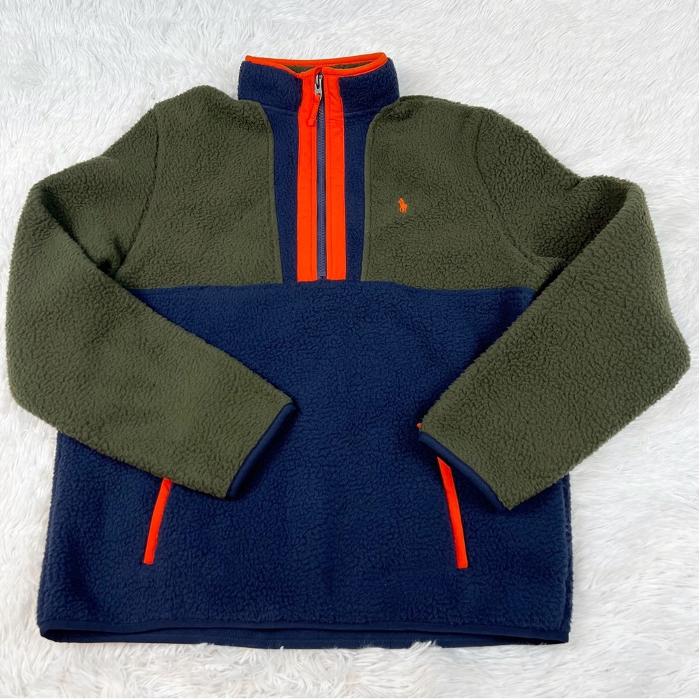Polo Ralph Lauren color block half zip Sherpa fleece pullover sweatshirt jacket